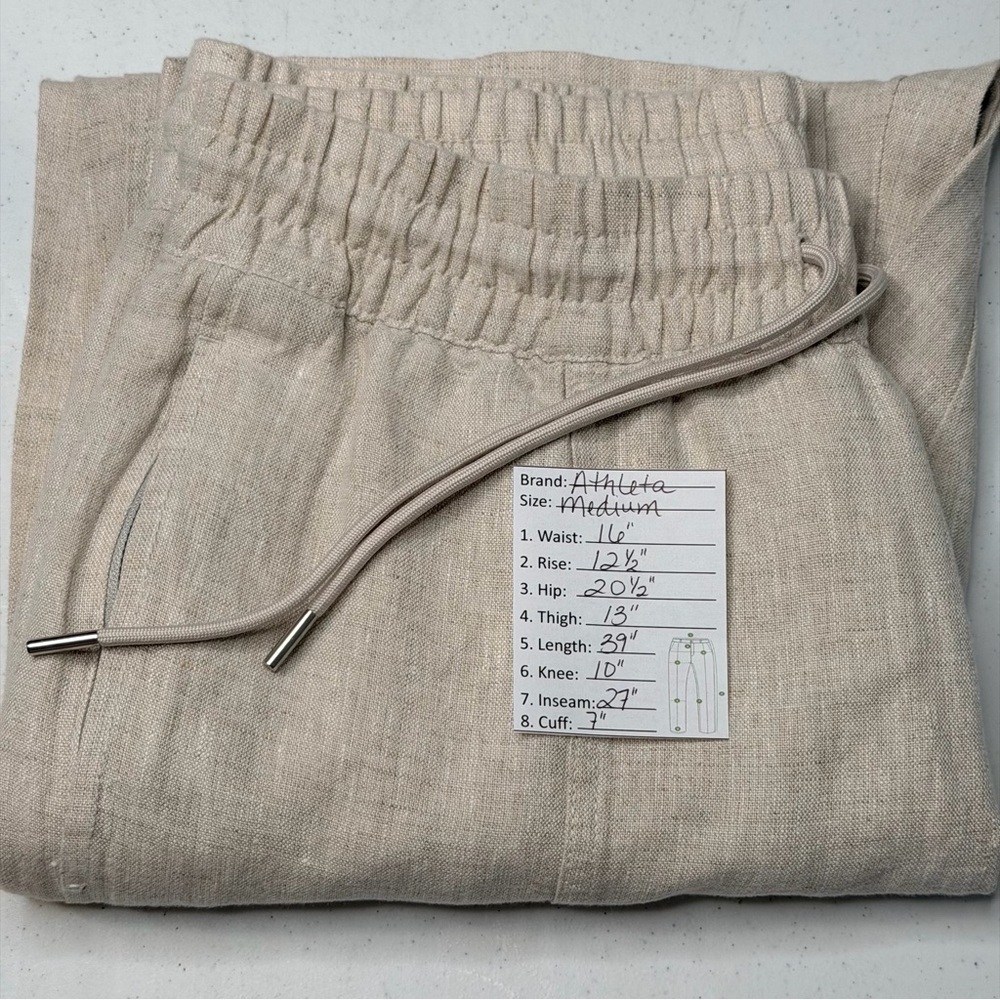 Women’s Athleta 100% Linen High-Rise Waistband Zipper Pockets Sz Medium - Picture 13 of 13